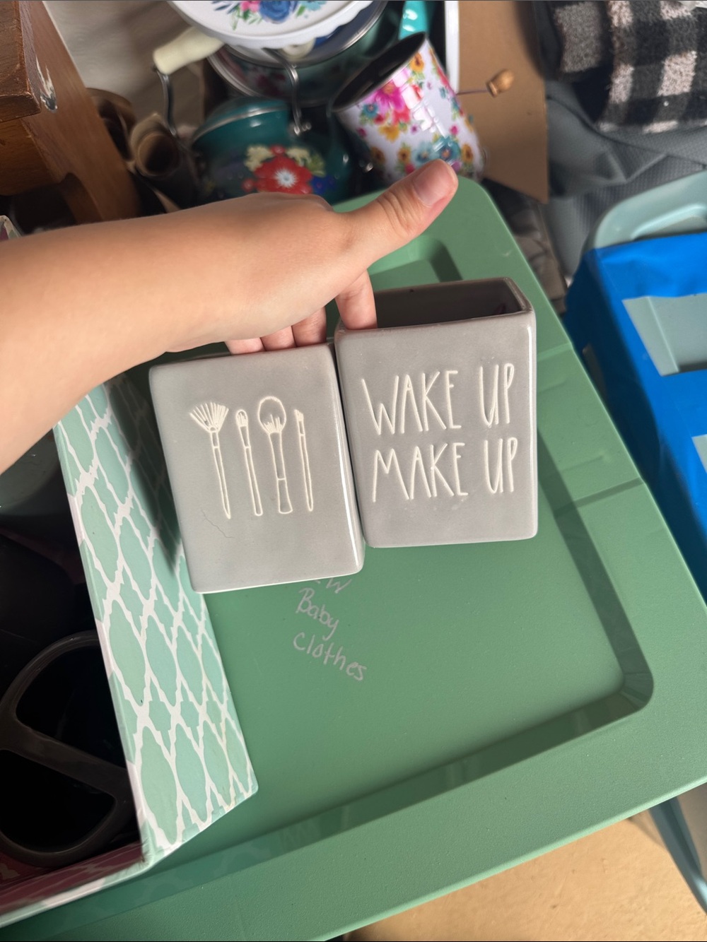 Rae Dunn Gray 'Wake Up Make Up' & Brush Utensil Holders